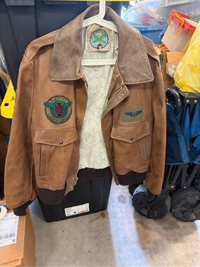 DROMe Brown Suede Bomber Jacket with Patch Details